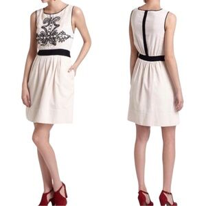 Anthropologie Leifnotes Open-Air Theater Fit Flare Dress Cream Black 2
